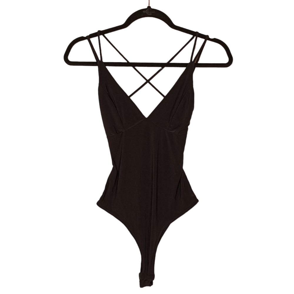 MOCKINGJAY Criss Cross Sleeveless Black Bodysuit X-Small